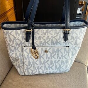 Michael Kors White and Blue Tote Bag